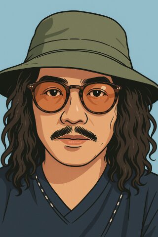 オリーブ色の帽子とサングラス