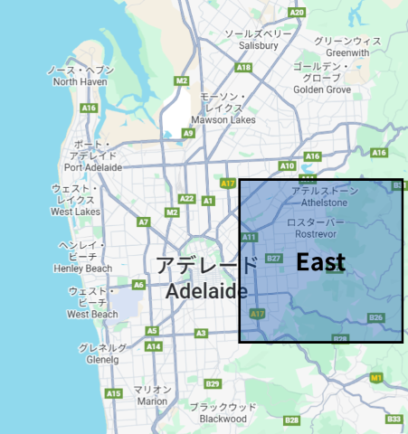 アデレード東部の美しい街並み